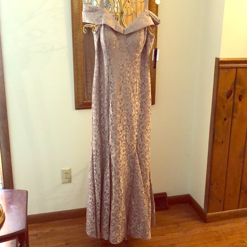 R & M Richards long gold dress size 10.